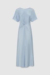 Front product shot of the  Drape Front Dress in Denim Blue and 92% Silk 8% Spandex for Men