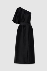 Front product shot of the Oroton One Shoulder Dress in Black and 100% Silk for Women .
