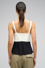 Profile view of model wearing the Oroton Mesh Flower Camisole in Black/Cream and 92% Silk 8% Spandex for Women .