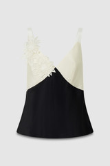 Front product shot of the Oroton Mesh Flower Camisole in Black/Cream and 92% Silk 8% Spandex for Women