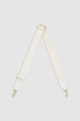 Front product shot of the Oroton Logo Bag Strap in Clotted Cream and Premium leather and webbing material for Women .