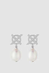 Front product shot of the Oroton Leah Pearl Drop Earrings in Silver and Brass for Women .