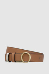 Front product shot of the Oroton Ali Reversible Belt in Brass-Tan/Cream and Premium smooth leather for Women .