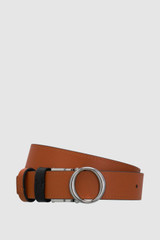 Front product shot of the Oroton Ali Reversible Belt in Silver-Black/Cognac and Premium smooth leather for Women .
