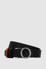 Front product shot of the Oroton Ali Reversible Belt in Silver-Black/Cognac and Premium smooth leather for Women .