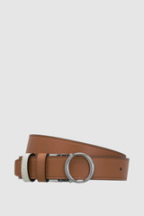 Front product shot of the Oroton Ali Reversible Belt in Silver-Tan/Cream and Premium smooth leather for Women .
