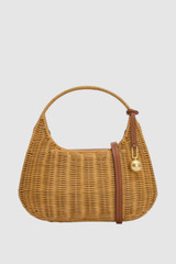 Front product shot of the Oroton Clara Wicker Mini Bag in Natural/Cognac and Woven wicker exterior for Women . IP:1