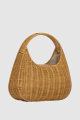 Back product shot of the Oroton Clara Wicker Mini Bag in Natural/Cognac and Woven wicker exterior for Women . IP:25