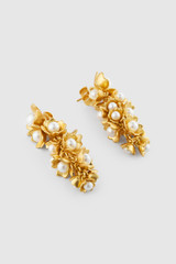 Detail product shot of the Oroton Flora Drop Earrings in Worn Gold/Pearl and Ivory Glass Pearl for Women .
