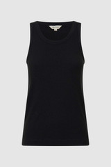 Front product shot of the Oroton Lottie Rib Tank in Black and 92% Cotton / 8% Spandex for Women