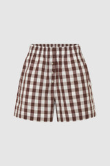 Front product shot of the Oroton Gingham Boxer Short in Chocolate and 100% Cotton for Women .