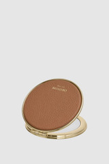 Front product shot of the Oroton Eve Round Mirror in Tan and Premium pebble leather for Women .