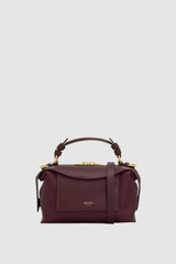 Front product shot of the Oroton Mica Mini Bowler in Currant and Premium pebble leather for Women .
