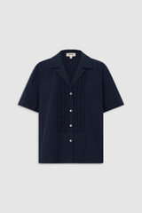 Front product shot of the Oroton Posy Ruffle Camp Shirt in North Sea and 100% Cotton for Women .