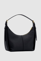 Back product shot of the Oroton Dorit Small Hobo Bag in Black and Premium pebble leather for Women .