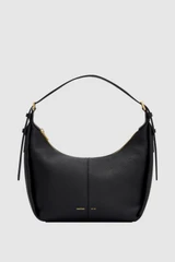 Front product shot of the Oroton Dorit Small Hobo Bag in Black and Premium pebble leather for Women .