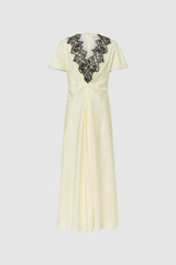 Front product shot of the Oroton Fringe Lace Dress in Lemon Zest and 100% silk for Women .