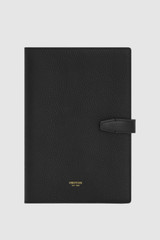 Front product shot of the Oroton Fife A5 Notebook in Black and Pebble leather material for Women .