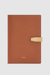 Front product shot of the Oroton Fife A5 Notebook in Amber and Pebble leather material for Women .