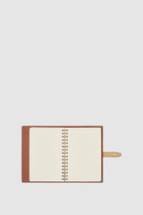 Internal product shot of the Oroton Fife A5 Notebook in Amber and Pebble leather material for Women .