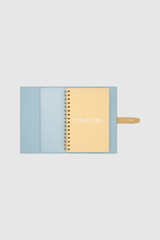 Internal product shot of the Oroton Fife A5 Notebook in Denim and Pebble leather material for Women .