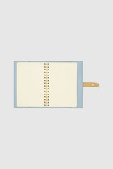 Internal product shot of the Oroton Fife A5 Notebook in Denim and Pebble leather material for Women .