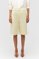 Profile view of model wearing the Oroton Culotte in Lemon Zest and 100% linen for Women . IP:3