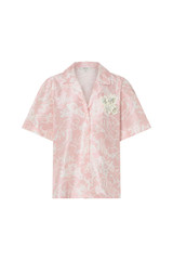Front product shot of the Oroton Garden Toile Embellished Camp Shirt in Peony and 100% silk for Women .