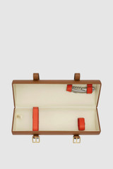 Internal product shot of the Oroton Billie Single Leather Wine Holder in Brandy and Pebble leather exterior for Women .
