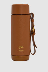 Back product shot of the Oroton Frank Green X Oroton  595Ml Bottle in Amber and Stainless steel water bottle with Oroton pebble leather sleeve and wristlet for Women .
