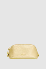Front product shot of the Oroton Eve Mini Beauty Case in Gold and Premium pebble leather for Women .