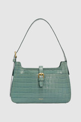 Front product shot of the Oroton Dylan Texture Baguette in Sweet Pea and Premium embossed leather exterior for Women .
