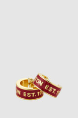Detail product shot of the Oroton Heather Enamel Hoops in DARK RUBY and Premium brass material for Women .