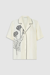 Front product shot of the Oroton Graphic Dandelion Camp Shirt in Ecru and 100% Silk Twill for Women .