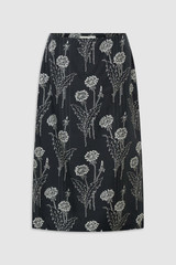 Front product shot of the Oroton Graphic Dandelion Skirt in Black and 100% Silk Twill for Women .