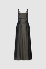 Front product shot of the Oroton Sheer Bodice Dress in Black and 100% cotton material for Women .