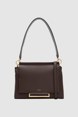 Front product shot of the Oroton Elm Medium Satchel in Coffee Bean and Premium smooth pebble leather for Women .