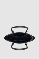 Internal product shot of the Oroton Iris Small Tote in Black and Premium pebble leather for Women .