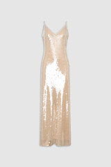 Front product shot of the Oroton Sequin Slip Dress in Champagne and 100% polyester material for Women .