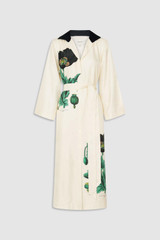 Front product shot of the Oroton Graphic Poppy Column Dress in Cream and 100% silk fabric for Women .