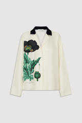 Front product shot of the Oroton Graphic Poppy Ls Camp Shirt in Cream and 100% silk fabric for Women .