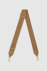Front product shot of the Oroton Logo Bag Strap in DARK TAUPE and Premium leather and webbing material for Women .