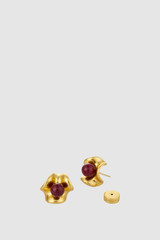Detail product shot of the Oroton Wave Studs in WORN GOLD/CHERRY and Premium brass material for Women .