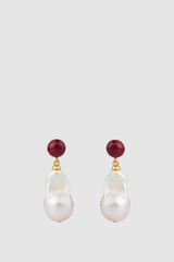 Front product shot of the Oroton Wave Pearl Drop Earrings in PEARL/CHERRY and Premium brass material for Women .