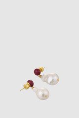 Detail product shot of the Oroton Wave Pearl Drop Earrings in PEARL/CHERRY and Premium brass material for Women .