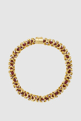 Front product shot of the Oroton Wave Necklace in WORN GOLD/CHERRY and Premium brass material for Women .