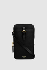 Front product shot of the Oroton Dylan Phone Crossbody in Black and Premium pebble leather for Women .