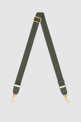 Front product shot of the Oroton Heather Narrow Webbing Strap in Cactus and 30mm Jacquard Logo Webbing for Women .