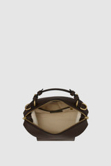 Internal product shot of the Oroton Mica Mini Bowler in Dark Chocolate and Premium pebble leather for Women .