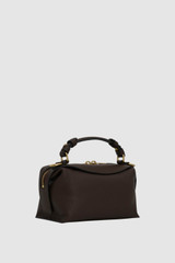 Back product shot of the Oroton Mica Mini Bowler in Dark Chocolate and Premium pebble leather for Women .